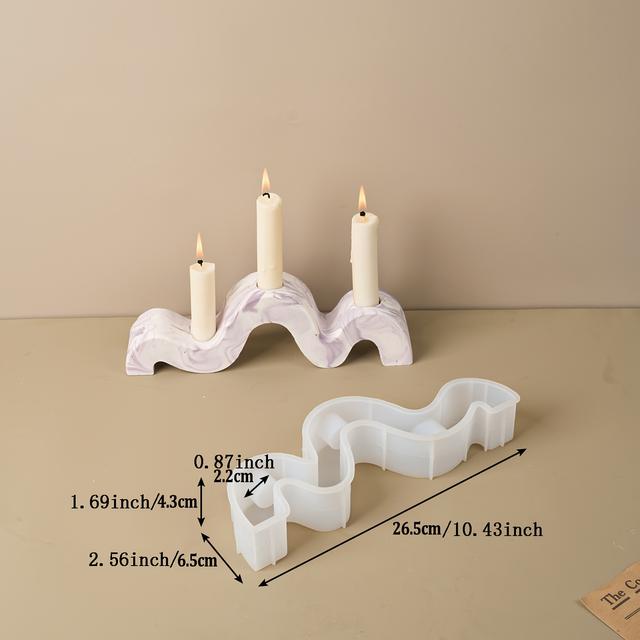 TEMU Diy -hole Candlestick Gypsum Clay Silicone Mold Irregular Candle Base Gypsum Dropping Resin Mold Wave Shaped Nordic Candlestick Mold Dinner Decoration Candlestick Creative Craft Mold