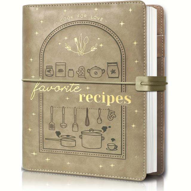 TEMU Waterproof Leather Recipe Book - Blank Recipe Notebook With 204 Pages, Removable Spiral Binder, - Kitchen Journal