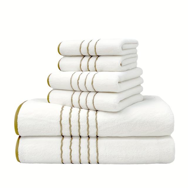 TEMU 6pcs Towel Set By Midensi - Quick Dry, Super Absorbent Bath & Hand Towels With Striped Design For Home, Hotel, And Spa Use