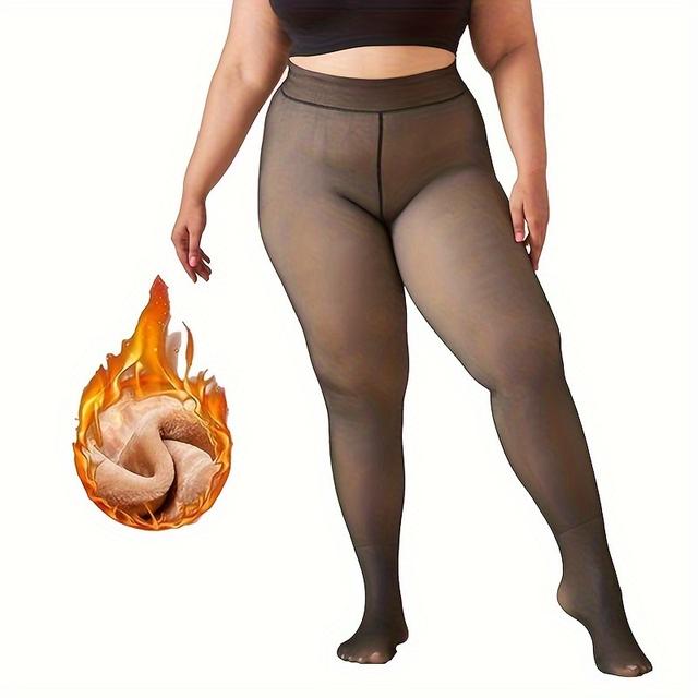 TEMU Women's Plus Casual Tights, Plus Size High Waisted Fake Transparent Thick Warm Leggings For Fall & Winter