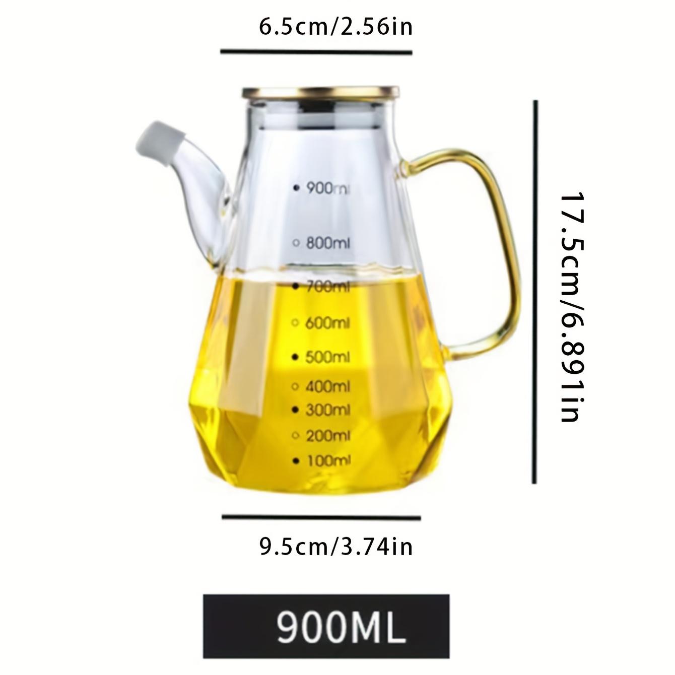 TEMU 1psc Household Diamond Glass Oil Bottle, Kitchen Oil Bottle, Vinegar Bottle, Water Bottle, With Stainless Steel Lid, Leak-proof, Non-residue, With Graduations, High Borosilicate Glass