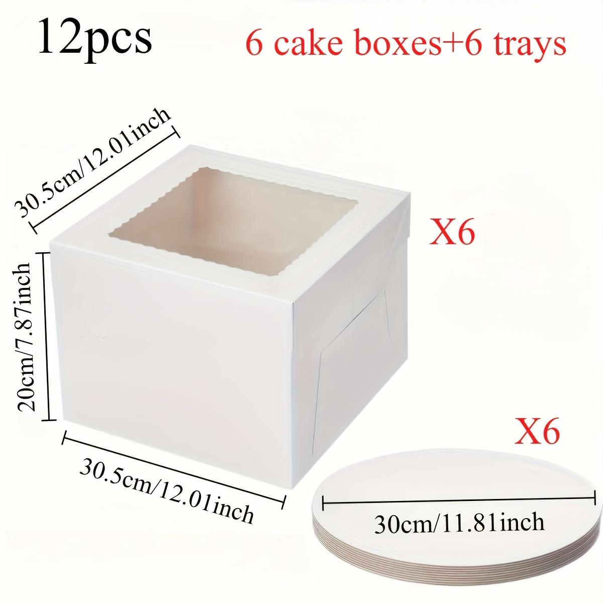 TEMU 12pcs Set (6 Cake Boxes + 6 Trays) - Tall Cake Containers With Lids And Cake Boards, For Cakes, Pastries, Chocolates, , Pies, Birthday Party, Wedding Party Supplies