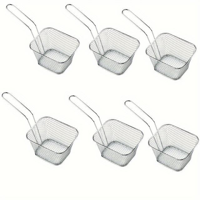 TEMU Stainless Steel Fry Basket For Mini Snacks In Square Shape, Serving American-style Fried Snacks And Desserts In Restaurants.