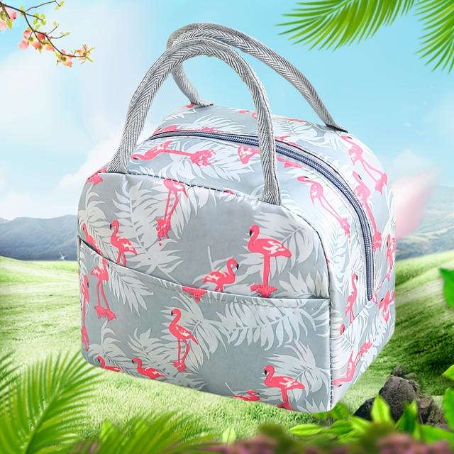 TEMU Flamingo Pattern Insulated Lunch Bag - Large Capacity, Durable Oxford Fabric, Thick Aluminum Foil Lining, Work, School, Or Picnics, Handheld Meal Carrier, Non-food Contact, ,back To School