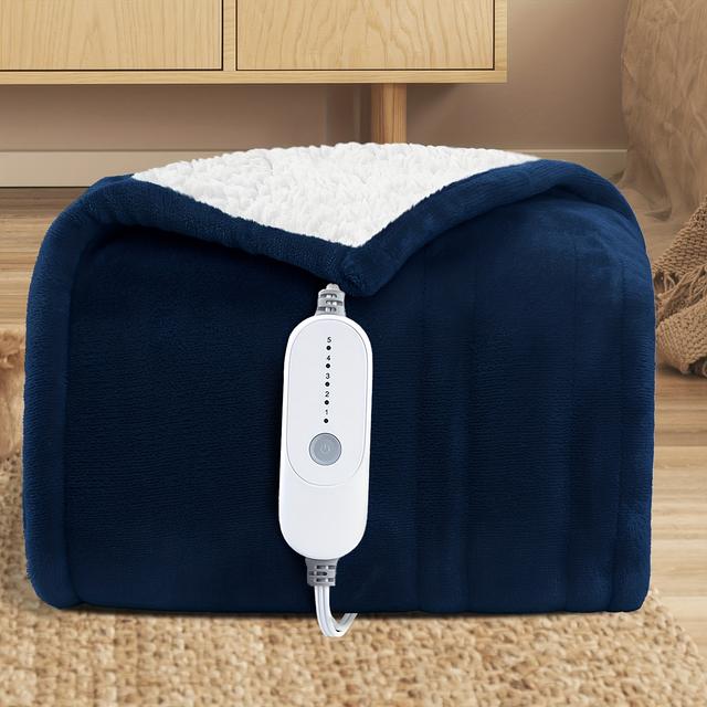 TEMU 300gsm Double-sided Flannel&sherpa Heated Throw Blanket-fast Heating, Electric Blanket, 3/ Auto Shut - Off Timer, 5 Heating Levels, Machine Washable