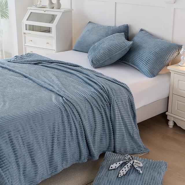 TEMU 1 Peça Cobertor de Flanela e Respirável para Todas as - Tamanho Solteiro/, Cobertor de Cama Cinza com Costelas, Cobertor para , Adequado para Camas Solteiro/