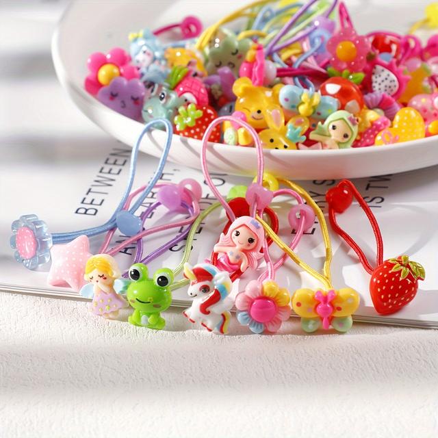 TEMU 20pcs Cute Flower Animal Hair Ties, Fruit Hair Bands, Colors Random