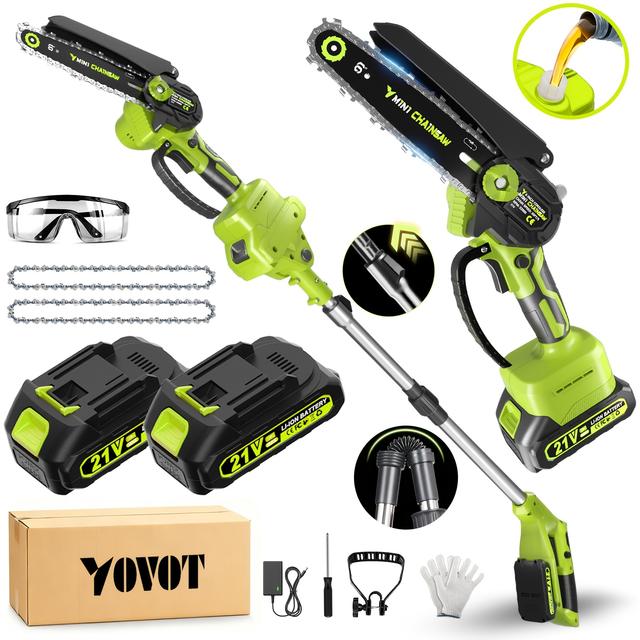 TEMU Cordless 2-in-1 Electric Pole Saws For Trimming Trees, 6-inch Chainsaw With Extension Pole, Battery-operated Pole Chain Saw, Tree Limb Branch Cutter Pruner With Battery