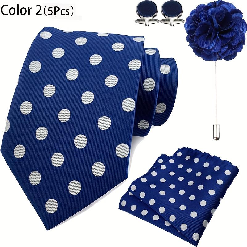 TEMU Juego de corbatas azules para hombre que una corbata tejida, un pin de solapa, un pañuelo de bolsillo y gemelos para ocasiones formales de negocios y (5 piezas)