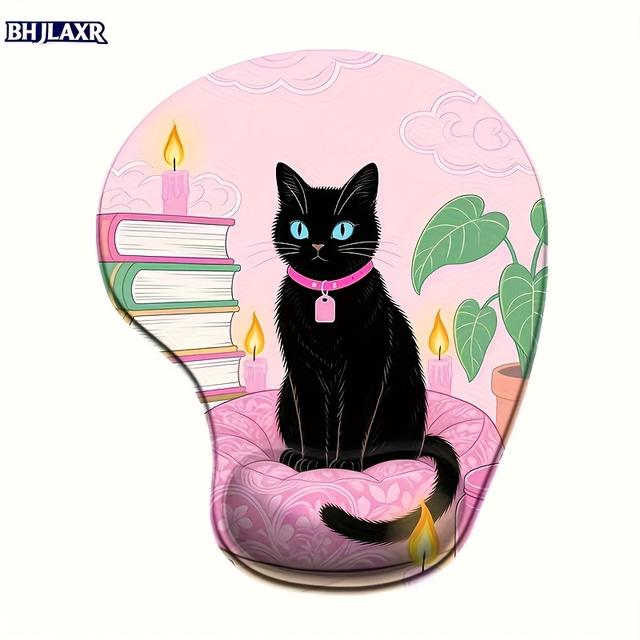 TEMU Mouse Pad Ergonómico con Diseño Temático Rosa de un Gato Negro, Medidas de 8.98 por 7.56 Pulgadas, Hecho de Silicona Suave con Base Antideslizante de PU, Perfecto para Gaming, Hogar y Uso en