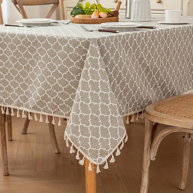 TEMU 1pc, Minimalist Lantern Pattern Tablecloth, Square Printed Table Cover, Tassel- Rectangular Tablecloth, Suitable For Picnics, Parties, Kitchen Decor, Restaurant Decor, And Home Decoration