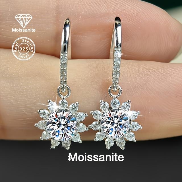 TEMU イヤリング 925シルバー 1カラット モアッサナイト ク デザイン Dカラー モアッサナイト イヤリング 誕生日プント 日常 ホリデー パーティー 多用途 イヤージュエリー GRA証明書付き ティーンエイジャー向け