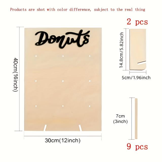 TEMU Contemporary Wooden Donut Wall Display Stand - 9 Slot Doughnut Holder Board For Birthday, Christmas, Thanksgiving, New Year - Festive Dessert Rack For Party Decor, Graduation, Decoration