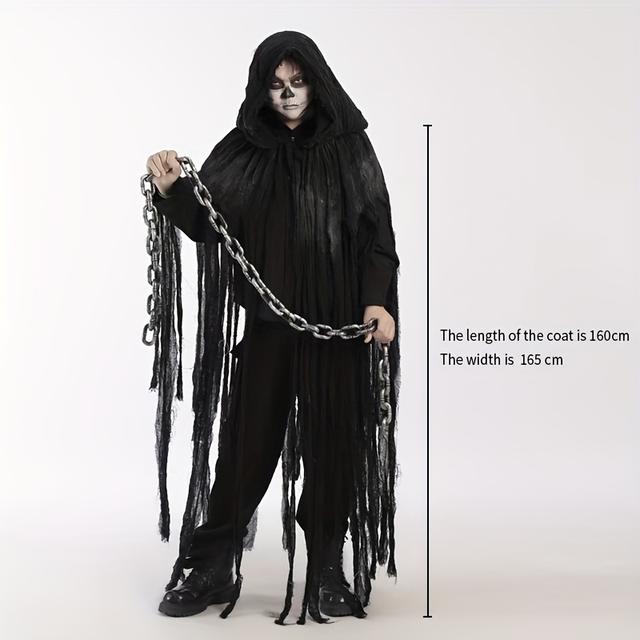 TEMU Kapuzen-Mantel in Rips | Mittelalterliche Renaissance Zauberer/Todesschwadronier Kostüm, Vollständige Abdeckung, Dramatischer Stil, Einheitsgröße, Ideal für Karneval, Partys, Bühne & Fotos.