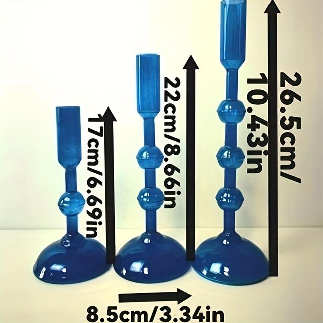 TEMU 3pcs. Blue Set Of 3 Glass Candle Holders, Candle Holder Base, Glass Candle Holder, Mouth Diameter 2.5cm, Home Decoration, Dinner, Party, Festival Use
