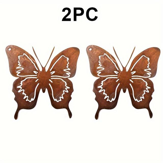 TEMU Set Of 2 Rustic Wall Art - Durable Iron Metal Craft With Vintage Rust Finish, Versatile Stake & Wall Hanging Decor For Garden, Patio, Outdoor Weatherproof Artistic Charm
