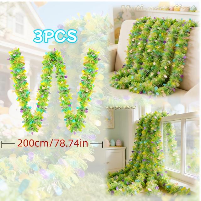 TEMU Eine 72,2 Meter lange Girlande aus dreifarbigem -Ei-Garnitur - Geeignet für den Innen- und Außenbereich, für - und Partydekorationen | Robuste Dekoration aus Kunststoff für wohnung