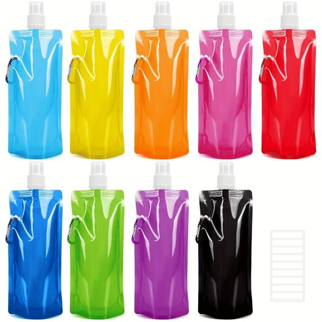 TEMU 9 Reusable Foldable Water Bags For Restaurants, Equipped With Clips, Suitable For Sports, Cycling, And Hiking, Available In 9 Colors