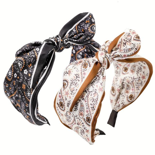 TEMU 2pcs Women's Headband, Bohemian Print Headband, Cute Bunny Ears And Bow Wide Headband