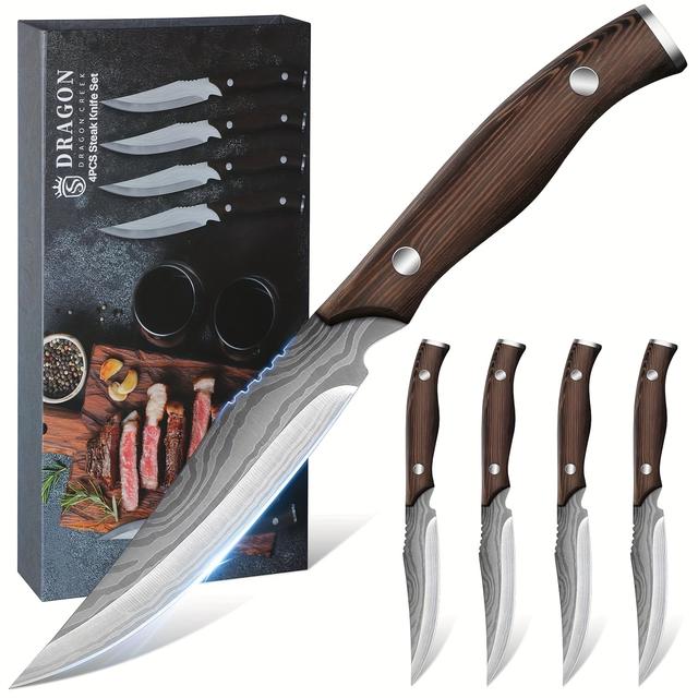TEMU Wooden Handle Steak Knife Set, Steak Knife 4pcs Steak Cutlery For Home And Restaurant Gift Box, Sharp Meat Knife, Gifts For Men, Women, Dads, Mothers