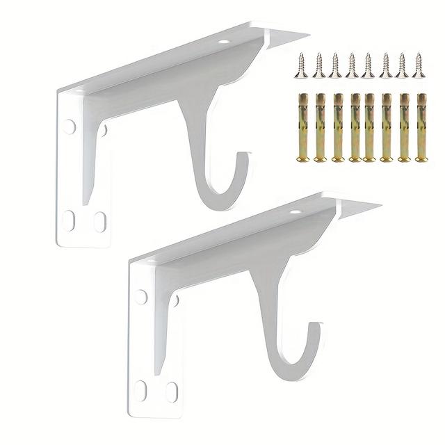 TEMU 2 White Heavy-duty Metal Brackets With Hooks, Wall-mounted Triangular Shelf Support Brackets, Durable Furniture Hardware For Wall Shelves.