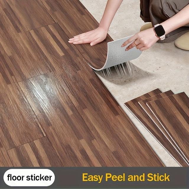 TEMU 55 Piezas de Pegatinas de Madera Autoadhesivas Impermeables, Vinilo Adecuado para Baño, Dormitorio, - Baldosas de Renovación de Tablas de Madera Realistas (Fácil Instalación DIY)