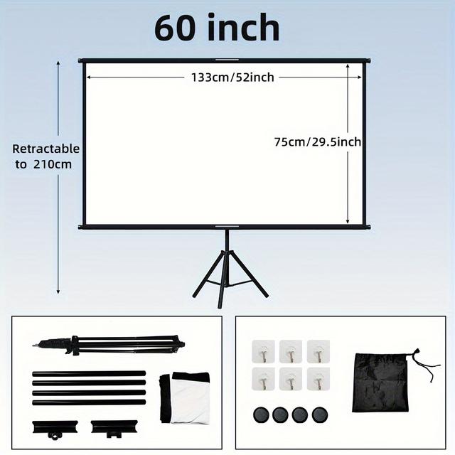 TEMU WEIJIEMING 60/72인치 프로젝션 스크린 스탠드 포함, 16:9 야외 프로젝터 스크린 삼각대 스탠드, 휴대용 바닥 또는 벽걸이형, 가볍고 컴팩트, 홈시어터, 뒷마당 파티, 사무실 프레젠테이션용 간편 설치