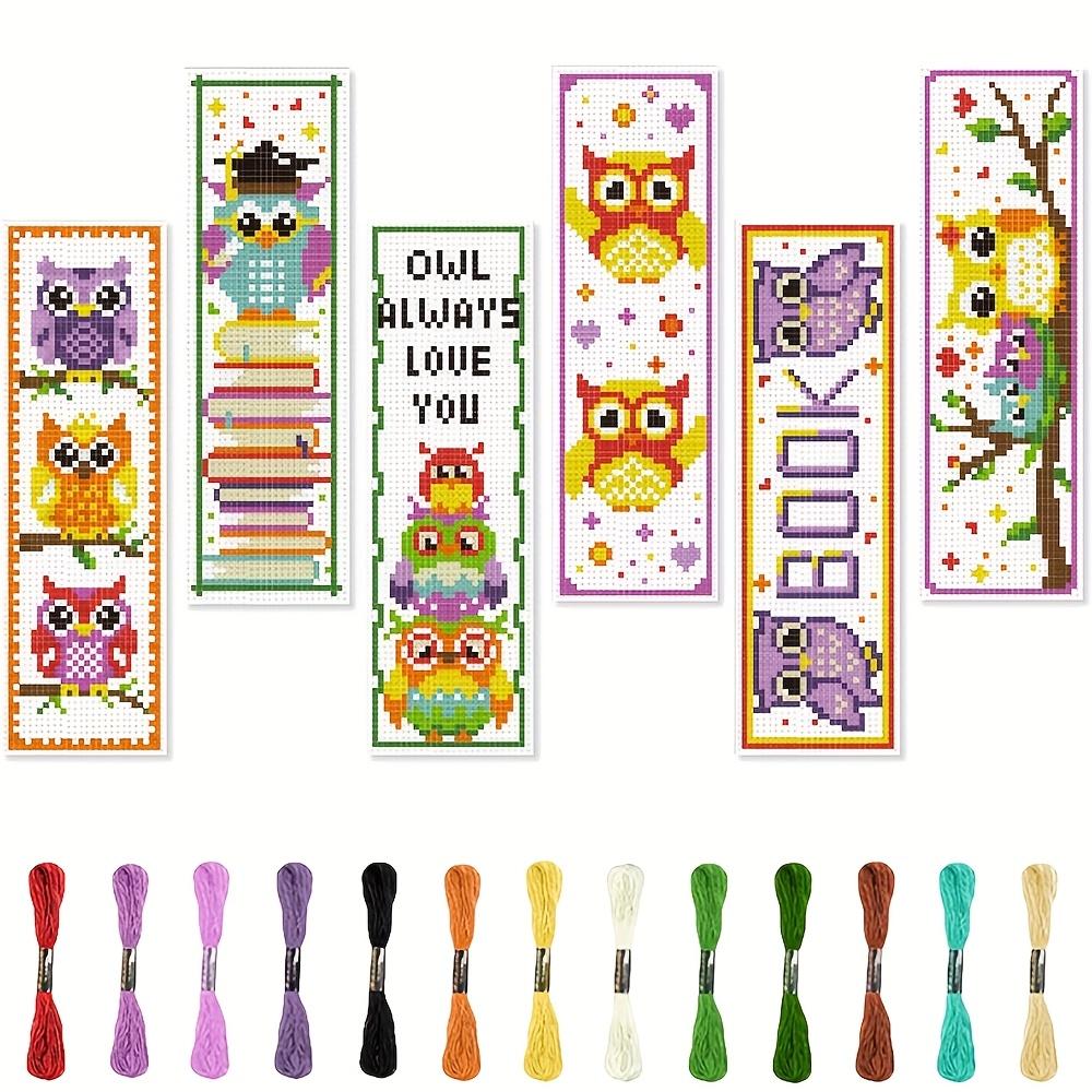 TEMU 6pcs Bird-themed Cross- Bookmark Diy Kit - Owl And Books Pattern Cross- Embroidery Art Set - Includes 6 Cross- Fabrics, Cross- Thread, Embroidery Tools, And Instructions - Used As Decorations For