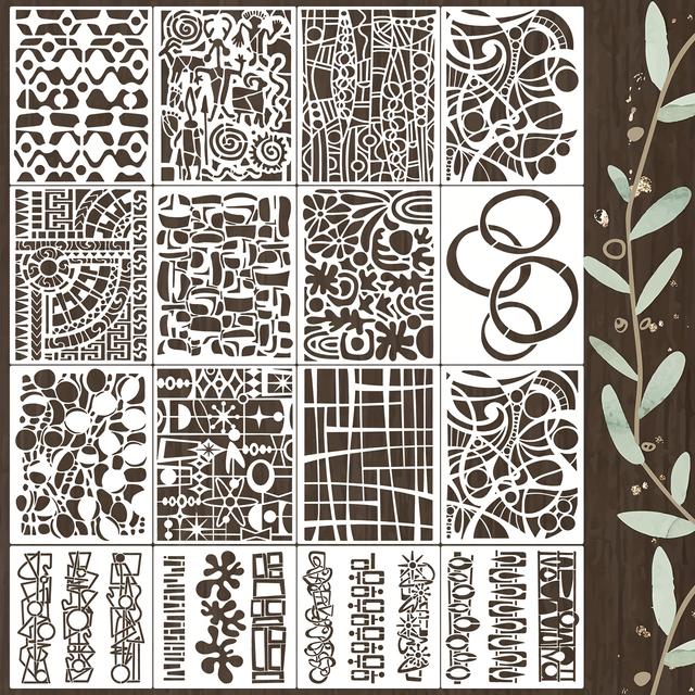 TEMU Stencils For Crafts Reusable Texture Stencils Abstract Background Stencil For Painting On Wood Furniture Card Canvas Paper Scrapbook 16pcs
