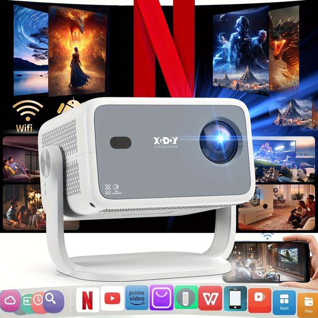 TEMU 2025 New Xgody Smart Projector Gimbal N6, 680ansi Native 1920x1080p Support 4k, Wireless 5.2 Wifi Whale Os, Auto Focus Correction Rotatable Stand And Highprecision Sensor White With Stand