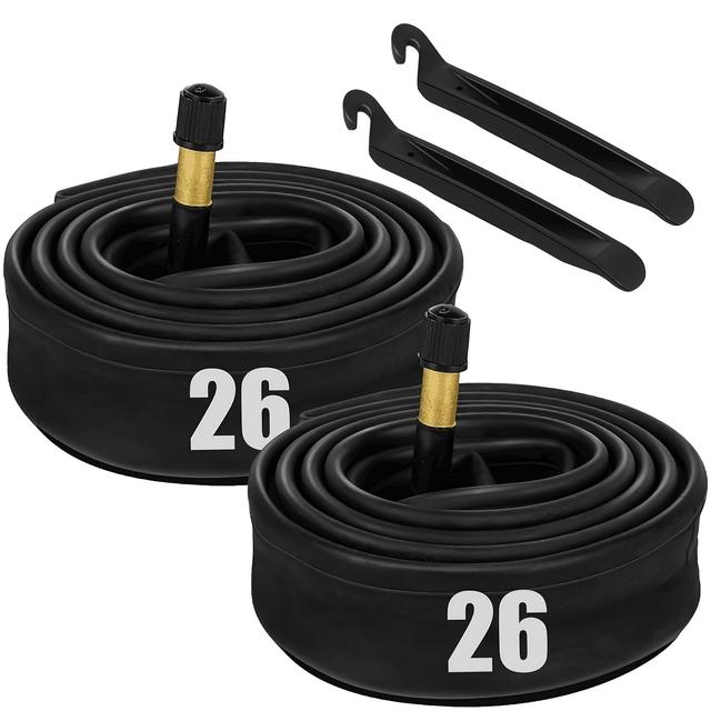 TEMU 2pcs 26 Standard Size 26x1.75-2.125in Bike Inner Tubes Butyl Rubber Construction, 32mm Valve, Includes 2 Tire Levers For