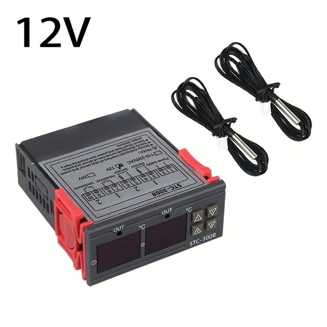 TEMU Stc-3008 Digital Temperature Controller With Dual Relay Output & Probe, Thermostat Suitable For, Aquarium, Refrigerator, Heater - 12v/24v/36v, Digital Thermostat With
