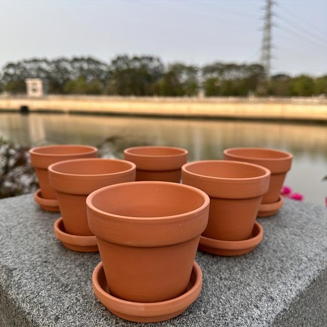 TEMU 6pcs/set Red Ceramic Flower Pots | 3.9" Round Planters With Drainage Hole | Polished Surface | Multipurpose Indoor/outdoor Clay Pot For Succulents, & Crafts | Ideal For Gardening And Home Decor