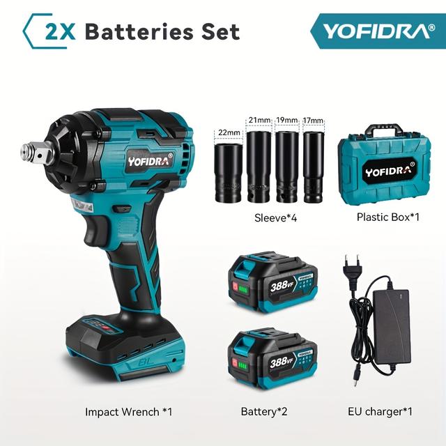 TEMU 1000nm Brushless Electric Wrench, 1/2 Inch Impact Wrench Drill Screwdriver Power Tool Set For Auto Repair Furniture Installation Industrial Tools