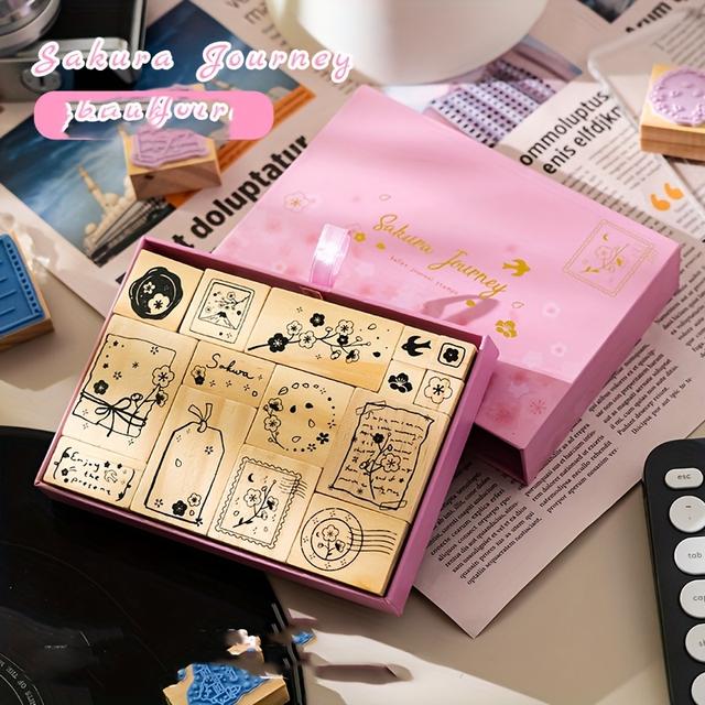 TEMU And Cherry Wooden Stamp Set For Creative Decoration Materials For Journaling