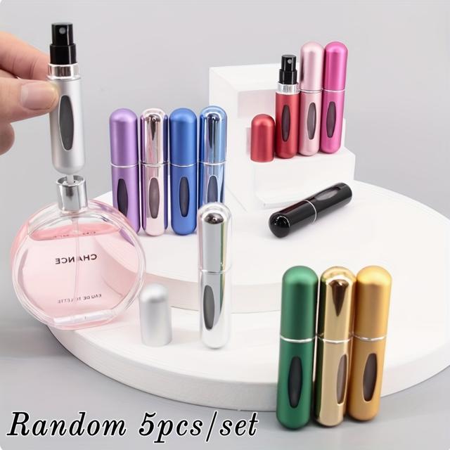 TEMU 5pcs Pack Portable Refillable Perfume Atomizer - Leakproof Mini Spray Bottle With Easy-pump Fine Mist Sprayer Suitable For Perfume, Cologne, Essential Oils, Travel & -the- Fragrance Refills