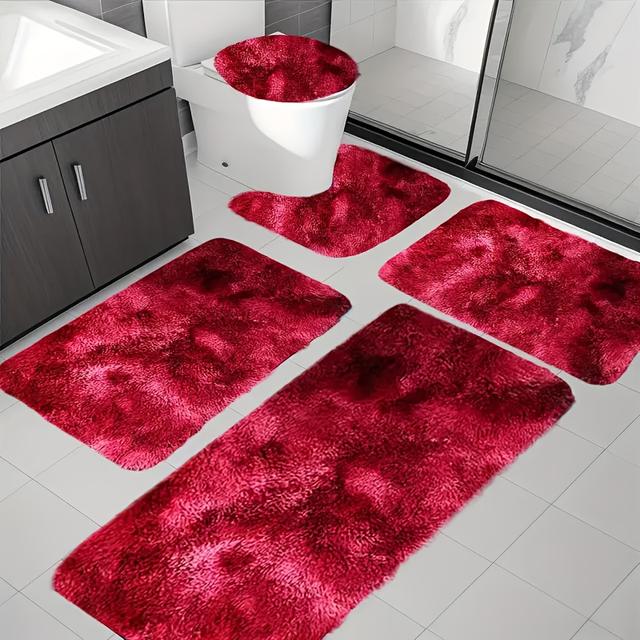 TEMU 5pcs Luxury Plush Bathroom Rug Set - Ultra Soft, Absorbent, Non-slip, Thick, Machine Washable With Geometric Patterns, Perfect For Modern Home Decor, Rugs For Bathroom