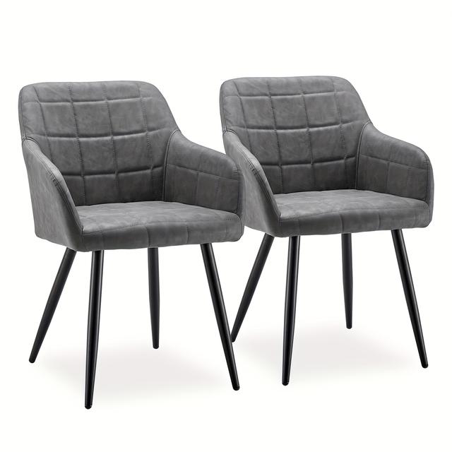 TEMU 2pcs Faux Leather Upholstered Kitchen Accent Chairs | With , Backrest, Metal Legs, Grey, , Lemroe Brand For Room Lounge Leisure Commercial