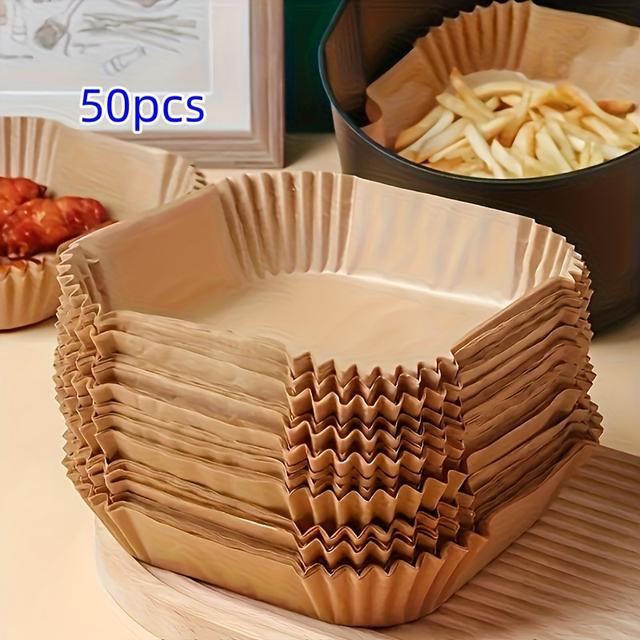 TEMU 50 Stück Antihaft-Heißluftfritteusen-Einlagen - Quadratisch, Leicht zu Reinigendes Papier für Backen, & Mikrowellenkochen - Gesündere Küchenutensilien