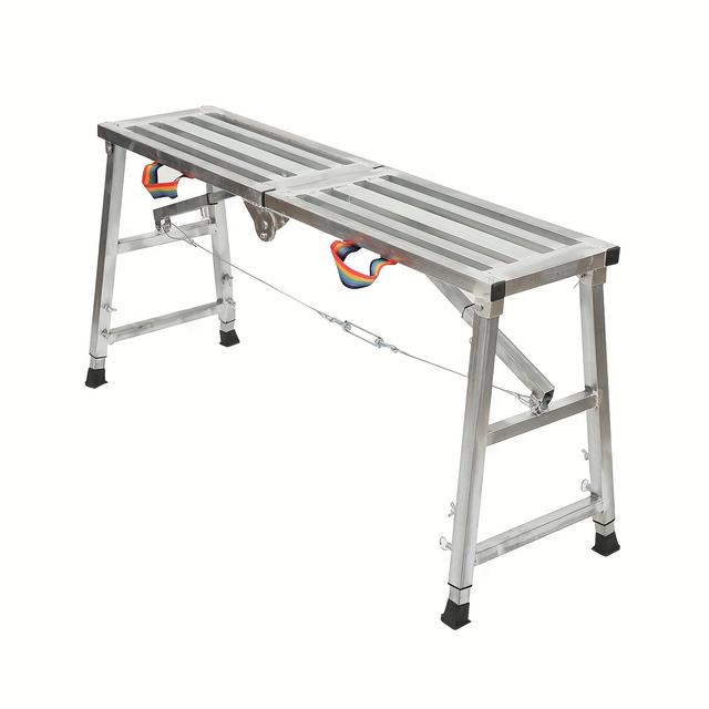 TEMU Work Platform Portable Scaffolding Platform Folding Step Ladder Adjustable Height 200kg Load Capacity Non-slip Drywall Painting Stool For Cleaning &washing