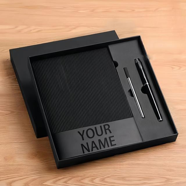 TEMU Customizable Text Gift Set A5 Notebook, Gift Box With Fashionable Metal Round Ballpoint Pen And Replacement Refills, Family, , Teachers