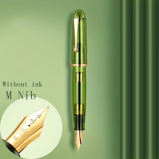 TEMU Nib Of The Heartbeat! 9019 Fountain Pen #8 /f/m Nib, Large Transparent Green Resin , With A Converter, Ink Not Included, No Gift Box