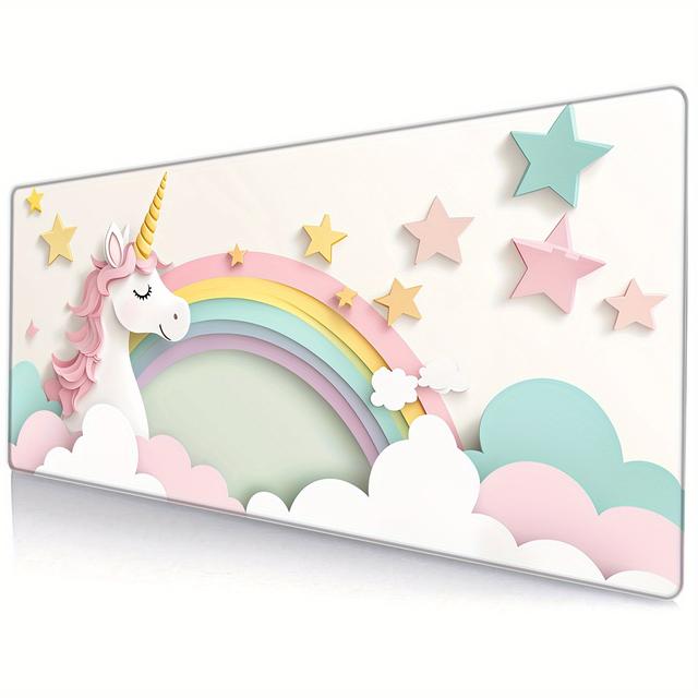 TEMU Extra-large Unicorn Gaming Mouse Pad With Stitched Edges, Non-slip Rubber Base, And Desk Mat For Keyboard - 35.4''x15.7'', Multicolor, Computer, Decor