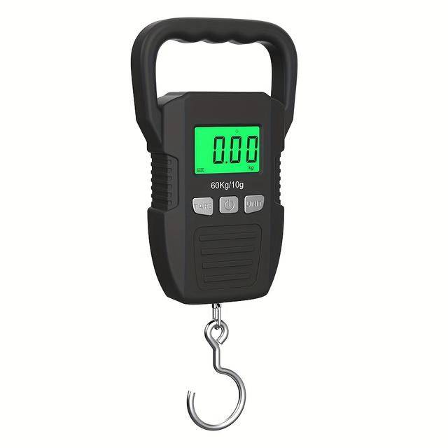 TEMU Cycg Heavy-duty Digital Hanging Scale 132lb/60kg With Backlit Lcd Display, Large Hook & Function - Portable Luggage, Fishing, Postal Scale, Kg/lb Measurement, Stainless /plastic, - (low Voltage)