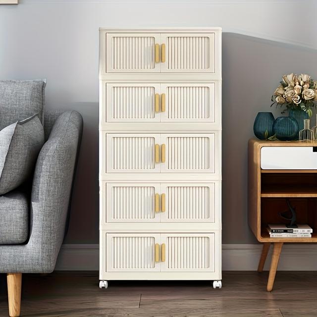 TEMU 1pc Folding Storage Bin, Large Capacity Storage Trunks, Double Door Sundries Storage , Wardrobe Clothes Quilt Storage Cabinet, Dustproof Waterproof Storage Box For Toys Books Snacks Tissue