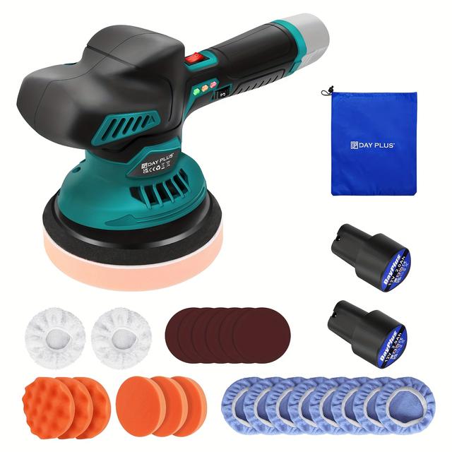 TEMU Car Polishers Cordless Buffer Polisher, 12v Polisher Kit With 2 Li-ion Batteries, 8 Variable Buffer & Sander Machine Kit, Battery Polishing Machine For Car Detailing, Sanding, Polishing, Waxing