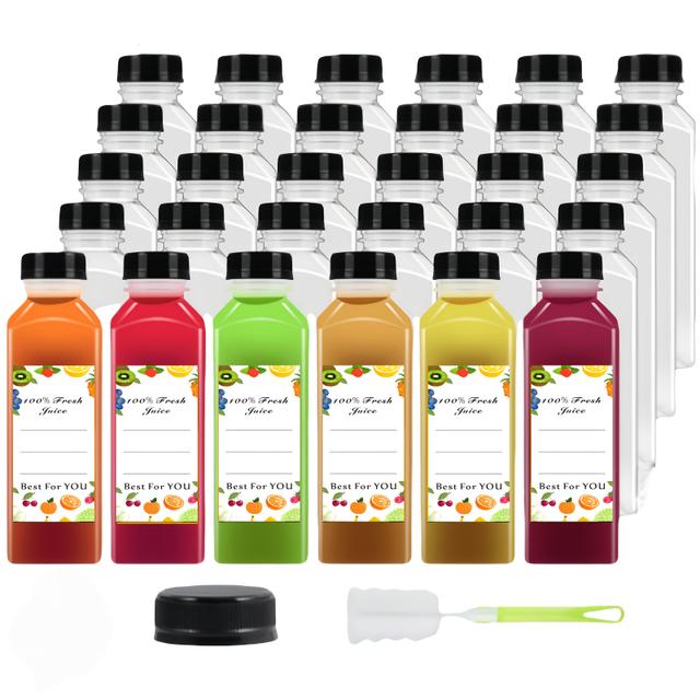 TEMU 500ml Bulk Plastic Juice Bottles With Caps, 30 Reusable Empty Square Bottles With Labels, Wholesale Pet Beverage Containers With Tamper Proof Lids For Water, Milk, Drinks, Etc