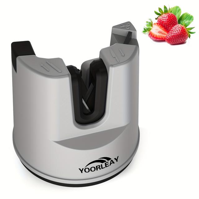 TEMU Knife Sharpening Tool For Kitchen Cutlery, Scissors, Straight And Serrated , Featuring A Suction Cup For Stability, Manual Sharpening Device In Silver