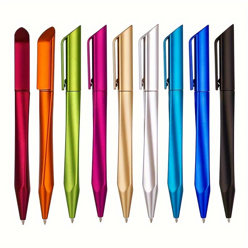TEMU 10pcs Of Innovative Multicolored Triangular Pens With A Rotating Metal Ballpoint, 0.7mm, Suitable For Men And Women, Ideal For Office Use And Studying