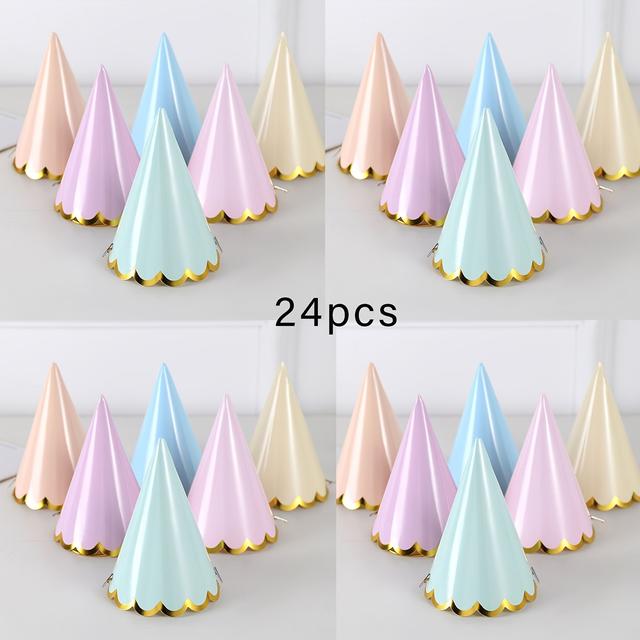 TEMU Chapéus de Festa de Aniversário em Papel Macaron com e Folha, Decoração de Festa, Chapéus Pontiagudos para de Festa, Chapéus de Aniversário